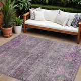 8' X 10' Purple And Gray Floral Washable Indoor Outdoor Area Rug