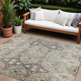 8' X 10' Linen Black And Brown Floral Washable Indoor Outdoor Area Rug