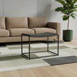 23" Black Solid Wood and Metal Footstool