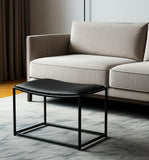 23" Black Metal and Genuine Leather Footstool