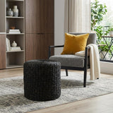 18" Black Water Hyacinth Round Pouf Ottoman