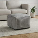 22" Blue and White Textural Stripe Cube Pouf Ottoman