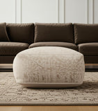 36" Beige and Cream Chenille Damask Pouf Ottoman
