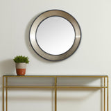22" Champagne And Dark Brown Metal And Solid Wood Round Framed Accent Mirror