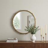 25" Gold Metal Beaded Round Framed Accent Mirror