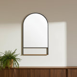 40" Black Metal Arch Framed Accent Mirror With Shelf
