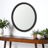 30" Black Solid Wood Beaded Round Framed Accent Mirror