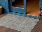3' X 5' Pewter Floral Washable Indoor Outdoor Area Rug