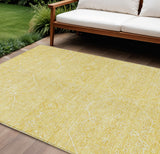 8' X 10' Gold Floral Washable Indoor Outdoor Area Rug