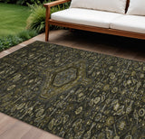 8' X 10' Charcoal Medallion Washable Indoor Outdoor Area Rug