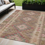 5' X 8' Brown Geometric Washable Indoor Outdoor Area Rug