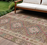 8' X 10' Brown Geometric Washable Indoor Outdoor Area Rug