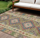 8' X 10' Green Geometric Washable Indoor Outdoor Area Rug