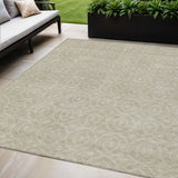 5' X 8' Beige Geometric Washable Indoor Outdoor Area Rug