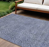 8' X 10' Denim Blue Geometric Washable Indoor Outdoor Area Rug
