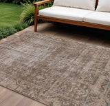 8' X 10' Brown Oriental Washable Indoor Outdoor Area Rug