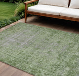 8' X 10' Fern Green Oriental Washable Indoor Outdoor Area Rug