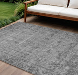 8' X 10' Gray Oriental Washable Indoor Outdoor Area Rug
