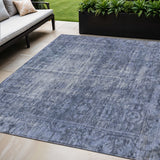 5' X 8' Navy Blue Oriental Washable Indoor Outdoor Area Rug