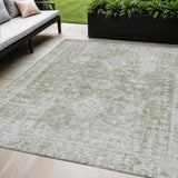 5' X 8' Artichoke Green Oriental Washable Indoor Outdoor Area Rug