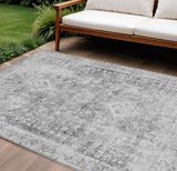 8' X 10' Charcoal Oriental Washable Indoor Outdoor Area Rug