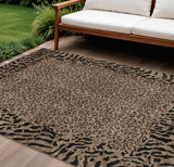 8' X 10' Brown Animal Print Washable Indoor Outdoor Area Rug
