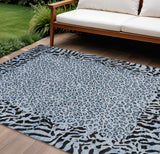 8' X 10' Blue Animal Print Washable Indoor Outdoor Area Rug