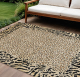 8' X 10' Gold Animal Print Washable Indoor Outdoor Area Rug