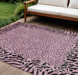 8' X 10' Pink Animal Print Washable Indoor Outdoor Area Rug