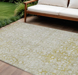 8' X 10' Gold Damask Washable Indoor Outdoor Area Rug