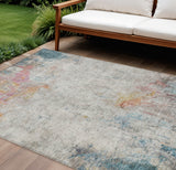 8' X 10' Teal Blue Abstract Washable Indoor Outdoor Area Rug