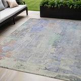 5' X 8' Purple Abstract Washable Indoor Outdoor Area Rug