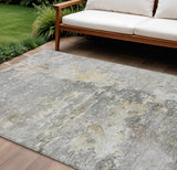 8' X 10' Gray Abstract Washable Indoor Outdoor Area Rug
