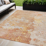 5' X 8' Salmon Abstract Washable Indoor Outdoor Area Rug