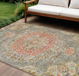 8' X 10' Brown Floral Medallion Washable Indoor Outdoor Area Rug