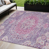 5' X 8' Purple Floral Medallion Washable Indoor Outdoor Area Rug