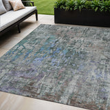 5' X 8' Fern Green Abstract Washable Indoor Outdoor Area Rug