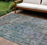8' X 10' Fern Green Abstract Washable Indoor Outdoor Area Rug
