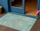 3' X 5' Teal Blue Abstract Washable Indoor Outdoor Area Rug