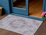 3' X 5' Purple Floral Medallion Washable Indoor Outdoor Area Rug