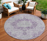8' Purple Round Floral Medallion Washable Indoor Outdoor Area Rug