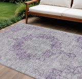 8' X 10' Purple Floral Medallion Washable Indoor Outdoor Area Rug