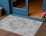 3' X 5' Silver Floral Medallion Washable Indoor Outdoor Area Rug
