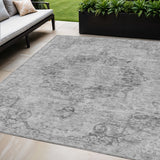 5' X 8' Silver Floral Medallion Washable Indoor Outdoor Area Rug