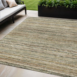 5' X 8' Beige Striped Washable Indoor Outdoor Area Rug