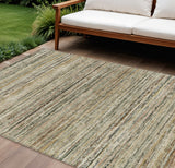 8' X 10' Beige Striped Washable Indoor Outdoor Area Rug