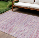 8' X 10' Mauve Striped Washable Indoor Outdoor Area Rug