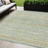 5' X 8' Mint Green Striped Washable Indoor Outdoor Area Rug