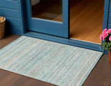 3' X 5' Teal Blue Striped Washable Indoor Outdoor Area Rug