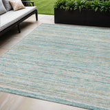 5' X 8' Teal Blue Striped Washable Indoor Outdoor Area Rug